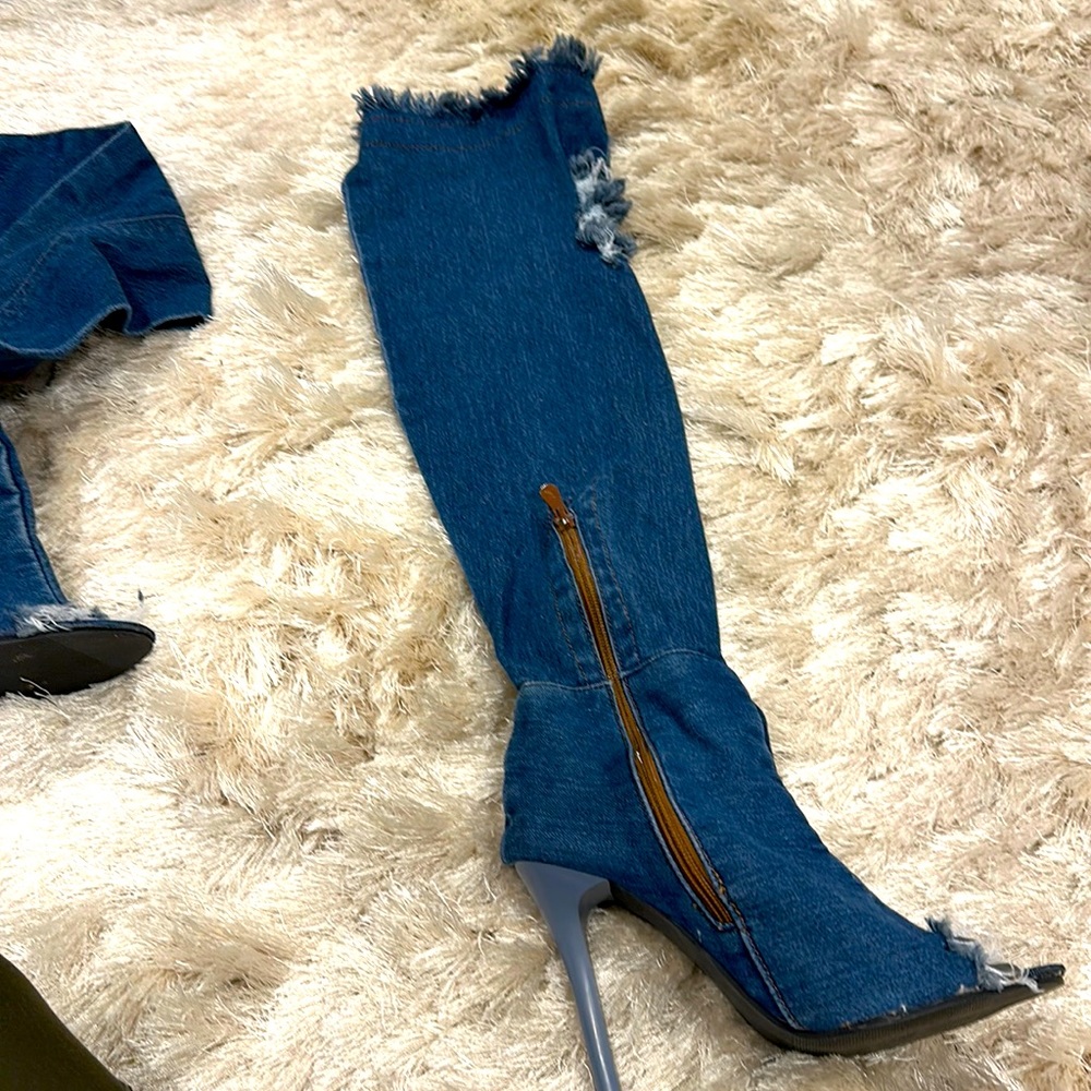 Blue Jean destructed over knees boots